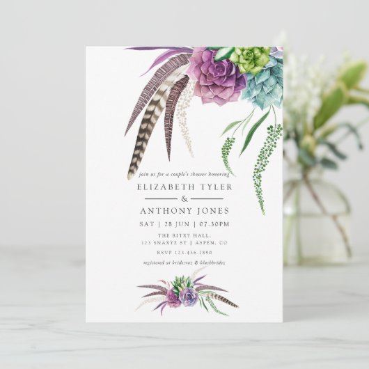 Mystical Boho Waterverf Succulent Couples Shower Kaart (Staand voorkant)