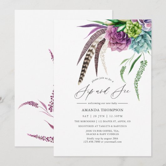 Mystical Boho Waterverf Succulent Sip en Zie Kaart (Voorkant / Achterkant)