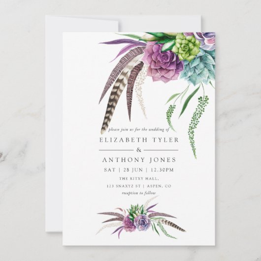 Mystical Boho Waterverf Succulent Wedding Kaart (Voorkant)