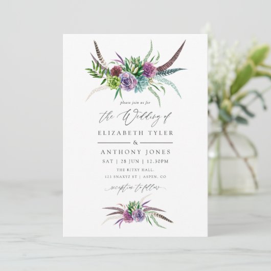 Mystical Boho Waterverf Succulent Wedding Kaart (Staand voorkant)