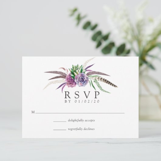 Mystical Boho Waterverf Succulent Wedding RSVP Kaartje (Staand voorkant)
