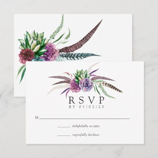 Mystical Boho Waterverf Succulent Wedding RSVP Kaartje (Voorkant / Achterkant)