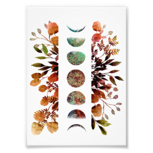 Mystical Botanical Autumn Moon Cycle Bouquet Foto Afdruk