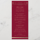 Mystical Burgundy Gold Sun Star Moon Space Weddens Programmakaart (Voorkant)