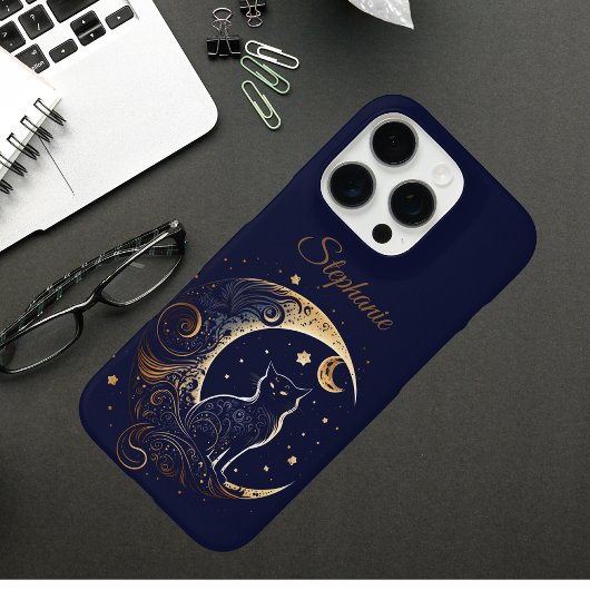 Mystical Cat Crescent Moon - Custom Celestial Gift Case-Mate iPhone Case