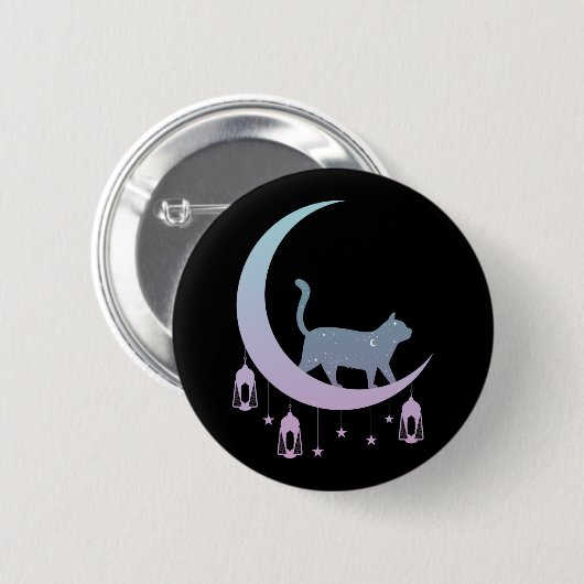 Mystical Cat Crescent Moon Horoscope Gothic Ronde Button 5,7 Cm (Voorkant /achterkant)