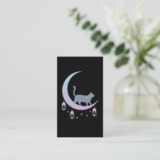 Mystical Cat Crescent Moon Horoscope Gothic Visitekaartje (Staand voorkant)