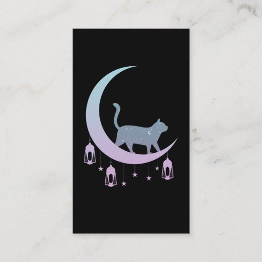 Mystical Cat Crescent Moon Horoscope Gothic Visitekaartje (Voorkant)