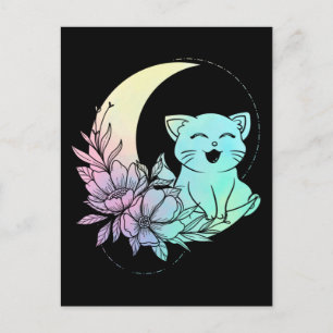 Mystical Cat Crescent Moon Pastel Gothic Wicca Briefkaart