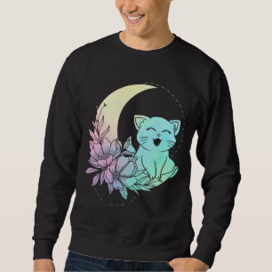 Mystical Cat Crescent Moon Pastel Gothic Wicca Trui