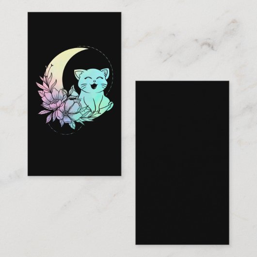 Mystical Cat Crescent Moon Pastel Gothic Wicca Visitekaartje (Voorkant / Achterkant)