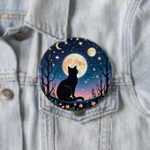 Mystical Cat Moon Button | Cute Night Sky Cat Pin  (In situ)