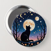 Mystical Cat Moon Button | Cute Night Sky Cat Pin  (Voorkant /achterkant)