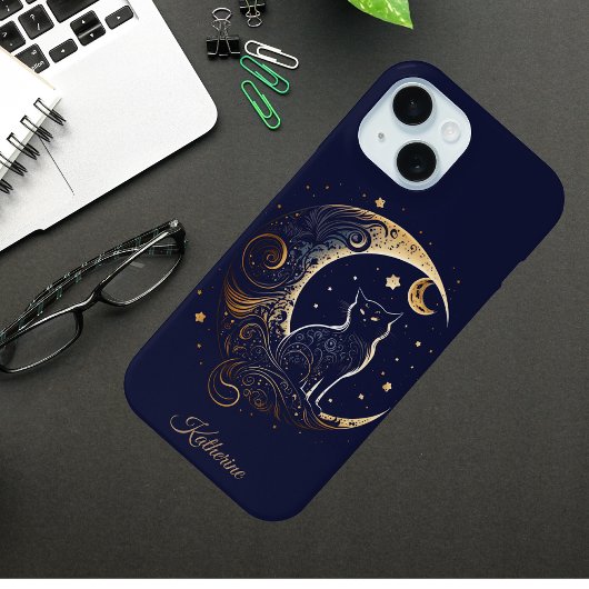 Mystical Cat Moon - Personalized Celestial Gift Case-Mate iPhone Case