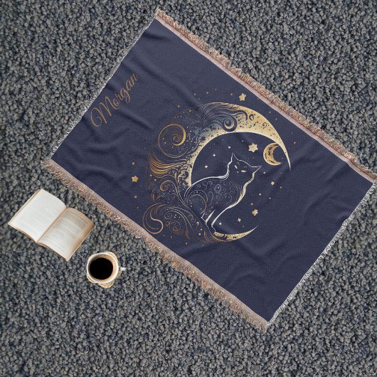 Mystical Cat Moon - Personalized Celestial Gift Deken