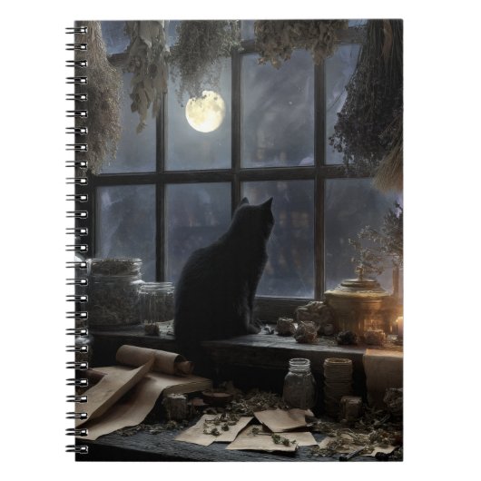 Mystical Cat Moonlit Window Notitieboek (Voorkant)