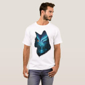 Mystical Cat Northern Lights Forest Silhouette T-shirt (Voorkant volledig)