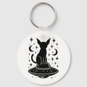 Mystical Cat on UFO with Stars & Moons Sleutelhanger (Voorkant)