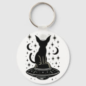 Mystical Cat on UFO with Stars & Moons Sleutelhanger (Achterkant)