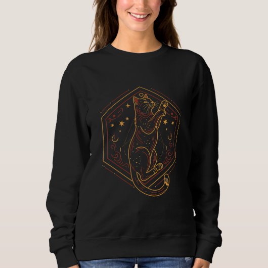 Mystical cat reaching for stars in magical T-Shirt (Voorkant)