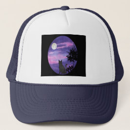  Mystical Cat Under Full Moon – Dreamy Purple Nigh Trucker Pet