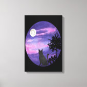 Mystical Cat Under Moon – Dreamy Purple Night Wate Canvas Afdruk (Voorkant)