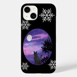 Mystical Cat Under Moon – Dreamy Purple Night Wate Case-Mate iPhone 14 Hoesje