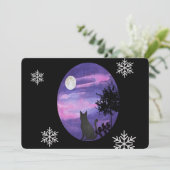 Mystical Cat Under Moon – Dreamy Purple Night Wate Kaart (Staand voorkant)