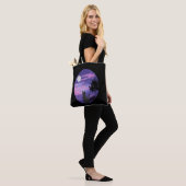 Mystical Cat Under Moon – Dreamy Purple Night Wate Tote Bag (Op model)