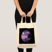 Mystical Cat Under Moon – Dreamy Purple Night Wate Tote Bag (Voorkant (product))