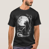 Mystical Cat Wiccan Moon Magic T-shirt (Voorkant)