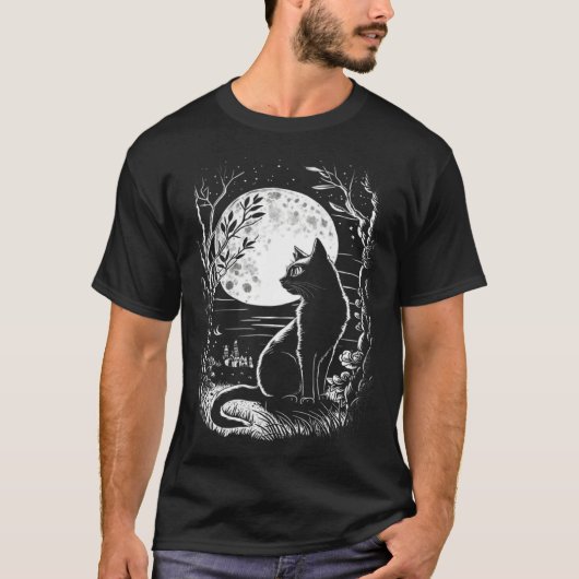 Mystical Cat Wiccan Moon Magic T-shirt (Voorkant)