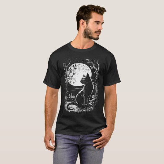 Mystical Cat Wiccan Moon Magic T-shirt (Voorkant volledig)