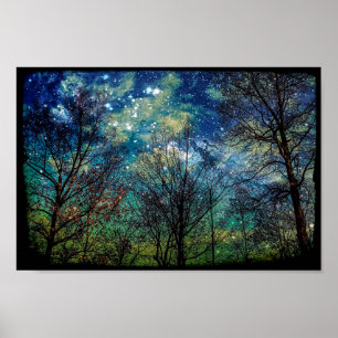 Mystical Celestial Forest Sterrennacht Poster