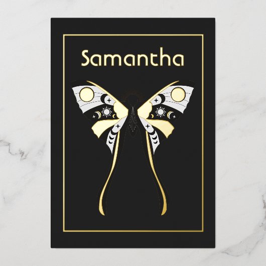 Mystical Celestial Gold and Silver Moth Folie Uitnodiging (Voorkant)