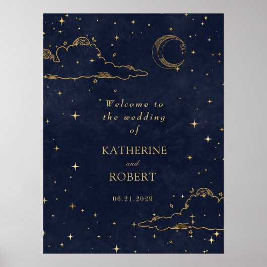 Mystical Celestial Gold Moon Clouds Wedding Poster (Voorkant)