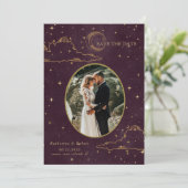 Mystical Celestial Gold Moon Clouds Wedding Save The Date (Staand voorkant)