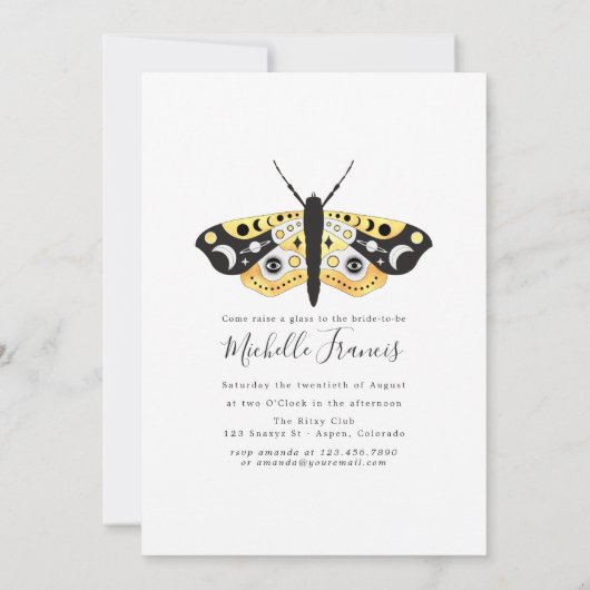 Mystical Celestial Gold Moths Invitation Kaart (Achterkant)