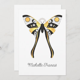 Mystical Celestial Gold Moths Invitation Kaart