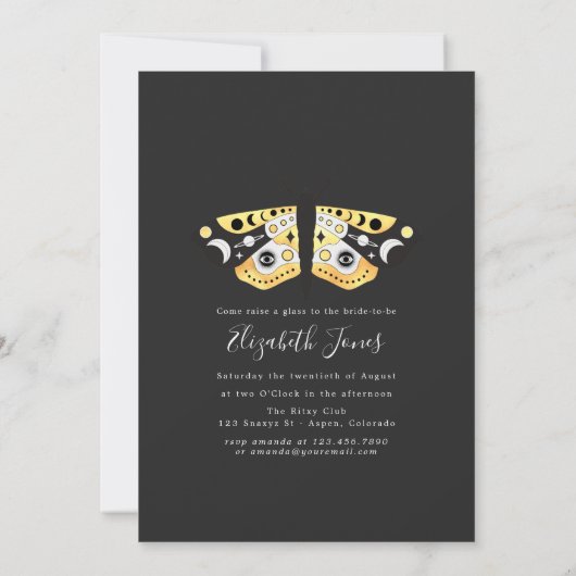 Mystical Celestial Gold Moths Invitation Kaart (Achterkant)