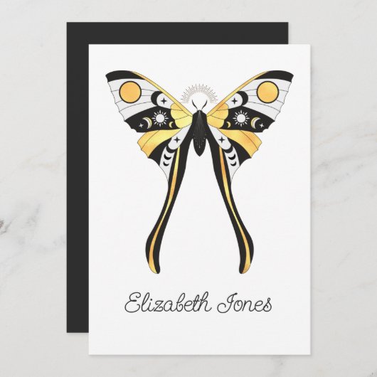Mystical Celestial Gold Moths Invitation Kaart (Voorkant / Achterkant)
