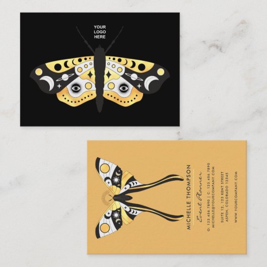 Mystical Celestial Gold Moths Visitekaartje (Voorkant / Achterkant)