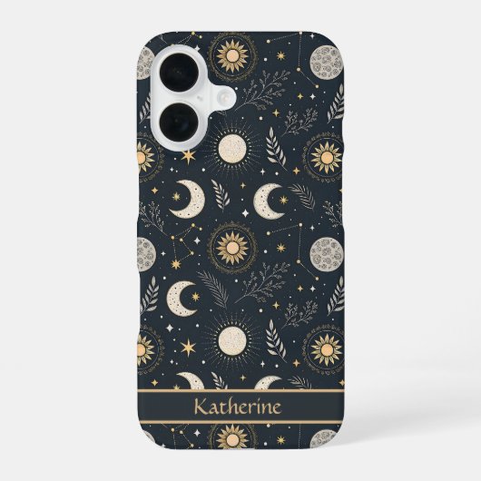 Mystical Celestial Moon Pattern Custom Name iPhone 16 Hoesje (Achterkant)