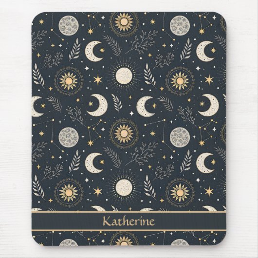 Mystical Celestial Moon Pattern Custom Name Muismat (Voorkant)