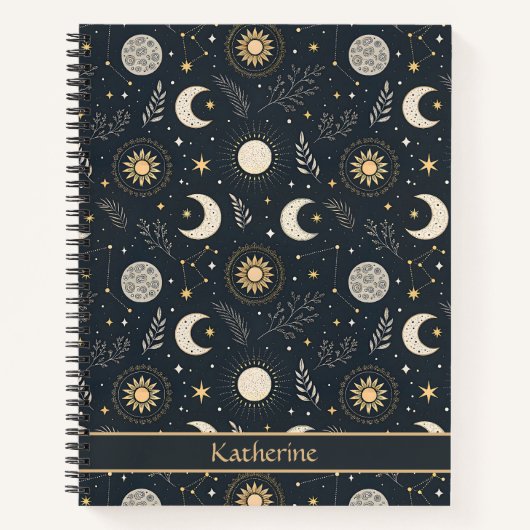 Mystical Celestial Moon Pattern Custom Name Notitieboek (Voorkant)