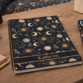 Mystical Celestial Moon Pattern Custom Name Notitieboek