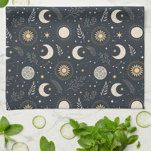 Mystical Celestial Moon Pattern Theedoek (Gevouwen)