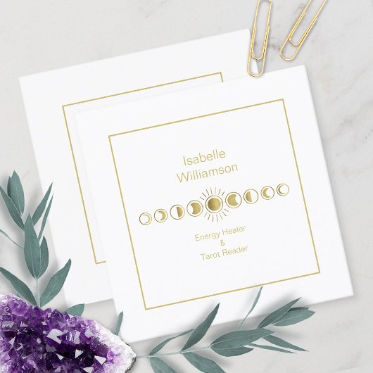 Mystical Celestial Moon Stars Amethyst Spiritueel Vierkante Visitekaartje