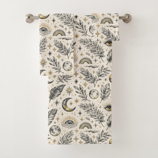 Mystical Celestial Moon Stars Pattern Bad Handdoek (Insitu)