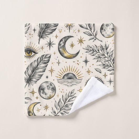 Mystical Celestial Moon Stars Pattern Bad Handdoek (Wasdoekje)